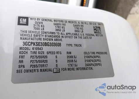 2011 Chevrolet Silverado 1500 Lt из США, поврежденный, VIN 3GCPKSE30BG303608